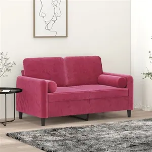 vidaXL Canapé 2 places avec oreillers bordeaux 120 cm velours pas cher