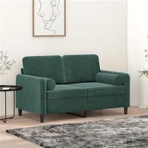 vidaXL Canapé 2 places avec oreillers vert foncé 120 cm velours pas cher