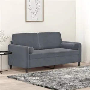 vidaXL Canapé 2 places avec oreillers gris foncé 140 cm velours pas cher
