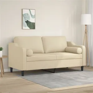 vidaXL Canapé 2 places avec oreillers décoratifs crème 140 cm tissu pas cher