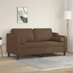 vidaXL Canapé 2 places avec oreillers décoratifs marron 140 cm tissu pas cher