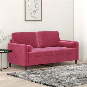 vidaXL Canapé 2 places avec oreillers bordeaux 140 cm velours pas cher