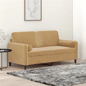 vidaXL Canapé 2 places avec oreillers décoratifs brun 140 cm velours pas cher