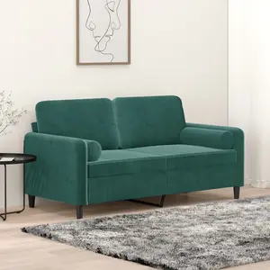 vidaXL Canapé 2 places avec oreillers vert foncé 140 cm velours pas cher