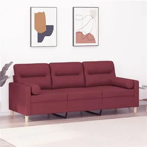 vidaXL Canapé 3 places avec oreillers décoratifs bordeaux 180 cm tissu pas cher