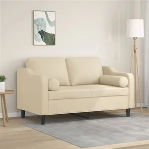 vidaXL Canapé 2 places avec oreillers décoratifs crème 120 cm tissu pas cher
