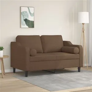 vidaXL Canapé 2 places avec oreillers décoratifs marron 120 cm tissu pas cher