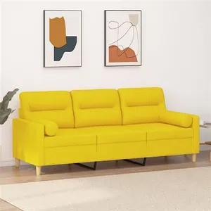 vidaXL Canapé 3 places avec oreillers jaune clair 180 cm tissu pas cher