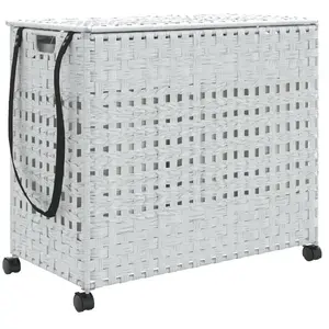 Comparateur de prix : vidaXL Panier à linge avec roulettes blanc 66x35x60 cm résine tressée