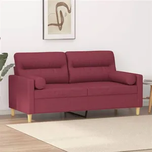 vidaXL Canapé 2 places avec oreillers bordeaux 140 cm tissu pas cher