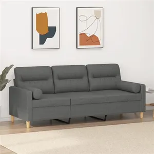 vidaXL Canapé 3 places avec oreillers gris foncé 180 cm tissu pas cher