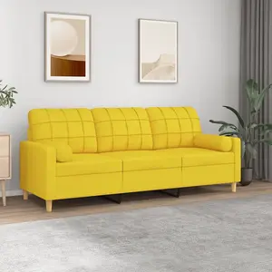 vidaXL Canapé 3 places avec oreillers jaune clair 180 cm tissu pas cher