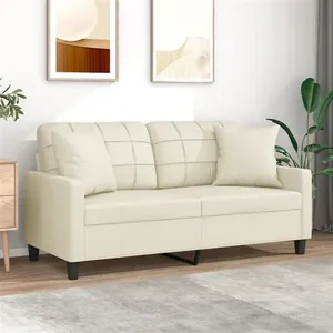 vidaXL Canapé 2 places avec oreillers crème 140 cm similicuir pas cher