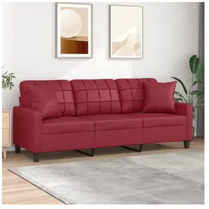 vidaXL Canapé 3 places avec oreillers bordeaux 180 cm similicuir pas cher