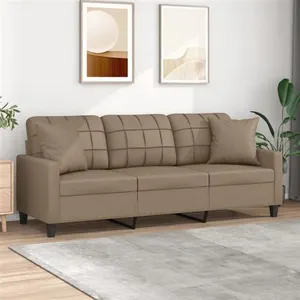 vidaXL Canapé 3 places avec oreillers cappuccino 180 cm similicuir pas cher