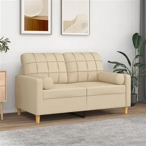 vidaXL Canapé 2 places avec oreillers décoratifs crème 120 cm tissu pas cher