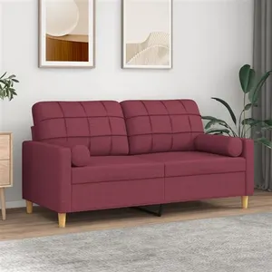 vidaXL Canapé 2 places avec oreillers bordeaux 140 cm tissu pas cher
