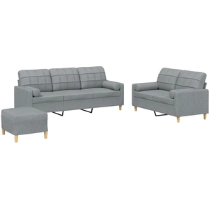 vidaXL Ensemble de canapés 3 pcs coussins gris clair tissu pas cher