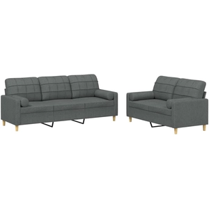 vidaXL Ensemble de canapés 2 pcs coussins gris foncé tissu pas cher