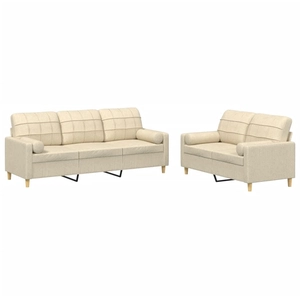 vidaXL Ensemble de canapés 2 pcs avec coussins crème tissu pas cher