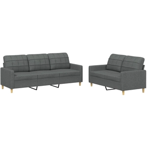 vidaXL Ensemble de canapés 3 pcs avec coussins Gris foncé Tissu pas cher