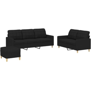 Comparateur de prix : vidaXL Ensemble de canapés 3 pcs avec coussins Noir Tissu