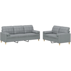 vidaXL Ensemble de canapés 3 pcs avec coussins Gris clair Tissu pas cher