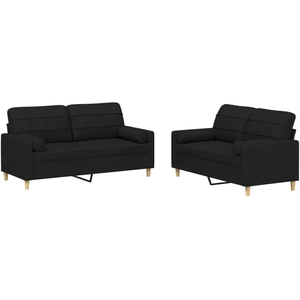 vidaXL Ensemble de canapés 2 pcs avec coussins noir tissu pas cher