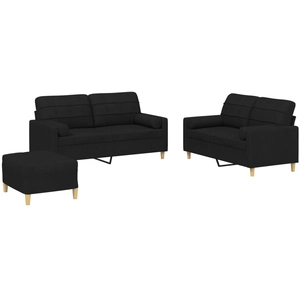 vidaXL Ensemble de canapés 3 pcs avec coussins noir tissu pas cher