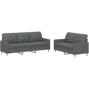 vidaXL Ensemble de canapés 2 pcs avec coussins Gris foncé Tissu pas cher
