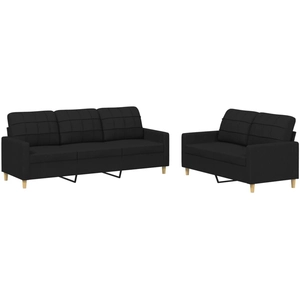 vidaXL Ensemble de canapés 2 pcs avec coussins Noir Tissu pas cher