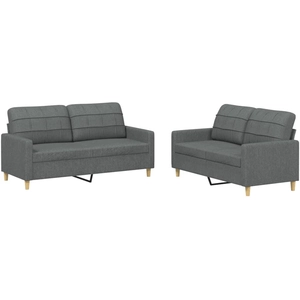 vidaXL Ensemble de canapés 2 pcs avec coussins Gris foncé Tissu pas cher
