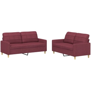 vidaXL Ensemble de canapés 3 pcs avec coussins Rouge bordeaux Tissu pas cher