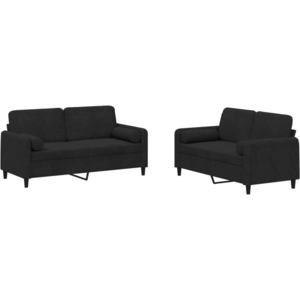 vidaXL Ensemble de canapés 2 pcs avec coussins noir velours pas cher