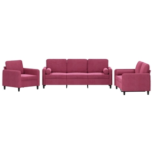 vidaXL Ensemble de canapés 3 pcs avec coussins rouge bordeaux velours pas cher