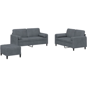 vidaXL Ensemble de canapés 3 pcs avec coussins gris foncé velours pas cher