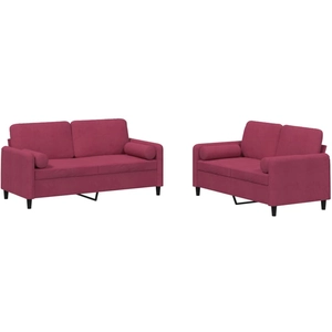 vidaXL Ensemble de canapés 3 pcs avec coussins rouge bordeaux velours