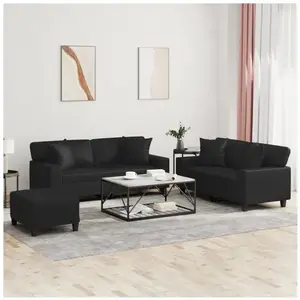 vidaXL Ensemble de canapés 3 pcs avec coussins noir similicuir pas cher