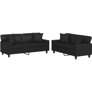 vidaXL Ensemble de canapés 2 pcs avec coussins noir similicuir pas cher