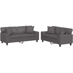vidaXL Ensemble de canapés 3 pcs avec coussins gris similicuir pas cher