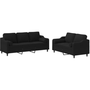 vidaXL Ensemble de canapés 2 pcs avec coussins noir tissu