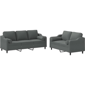 vidaXL Ensemble de canapés 2 pcs coussins gris foncé tissu pas cher