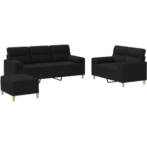 vidaXL Ensemble de canapés 3 pcs avec coussins noir tissu