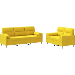 vidaXL Ensemble de canapés 2 pcs avec coussins jaune clair tissu pas cher