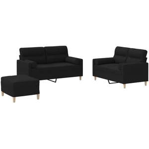 vidaXL Ensemble de canapés 3 pcs avec coussins noir tissu pas cher