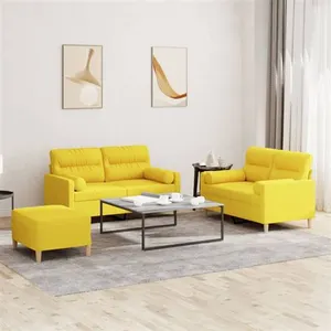 vidaXL Ensemble de canapés 3 pcs avec coussins jaune clair tissu pas cher