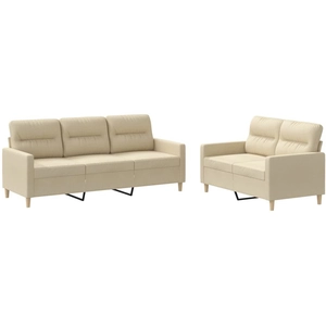 vidaXL Ensemble de canapés 2 pcs avec coussins Crème Tissu pas cher