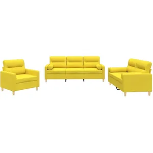 vidaXL Ensemble de canapés 3 pcs avec coussins jaune clair tissu pas cher