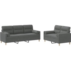 vidaXL Ensemble de canapés 3 pcs avec coussins Gris foncé Tissu