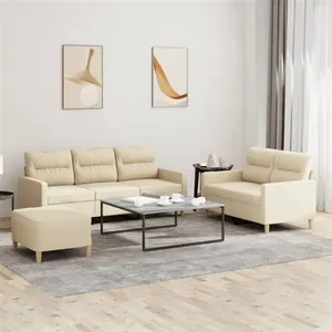 vidaXL Ensemble de canapés 3 pcs avec coussins Crème Tissu pas cher